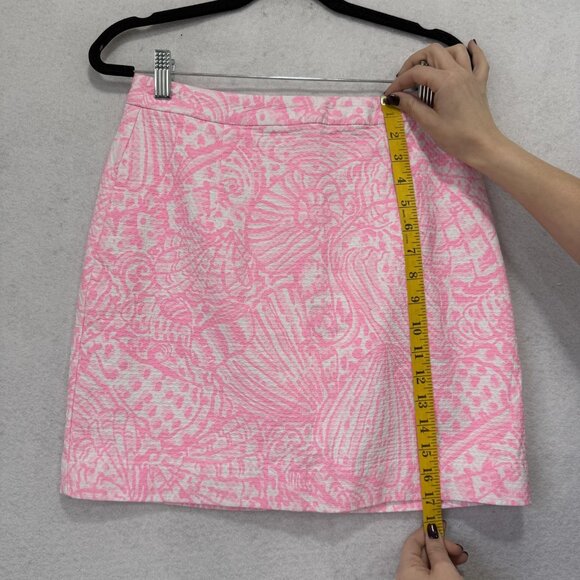 Lilly Pulitzer Skirtt Womens 4 Pink White Seashell Print Jacquard Cotton Stretch - Picture 3 of 8